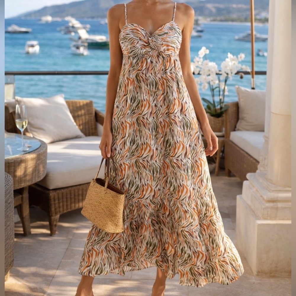 THML Orange and Black Patterned Maxi‎ Dress